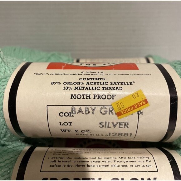 Fox Brand Yarns Baby Green Metallic Threads 2 Oz Lot of 8 Skeins Dupont USA Made - Picture 4 of 7